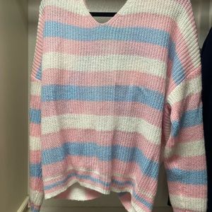 Super cute pink/blue/white peekaboo bow back sweater